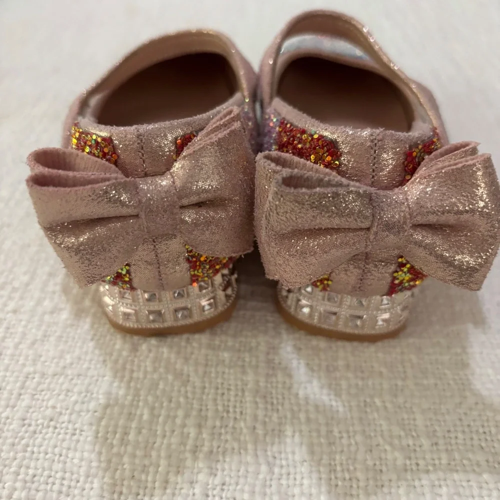 XIAORUNV Girls Rainbow Glitter Mary Jane Dress Shoes Rhinestone Heel Bow Size 30